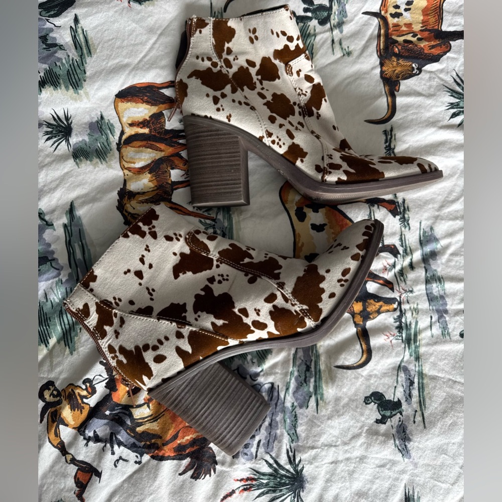 Faux Cowhide Booties